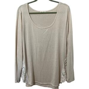 Paper + Tee Women’s Knit Top Sz 3X Beige Crochet Trim Super Soft